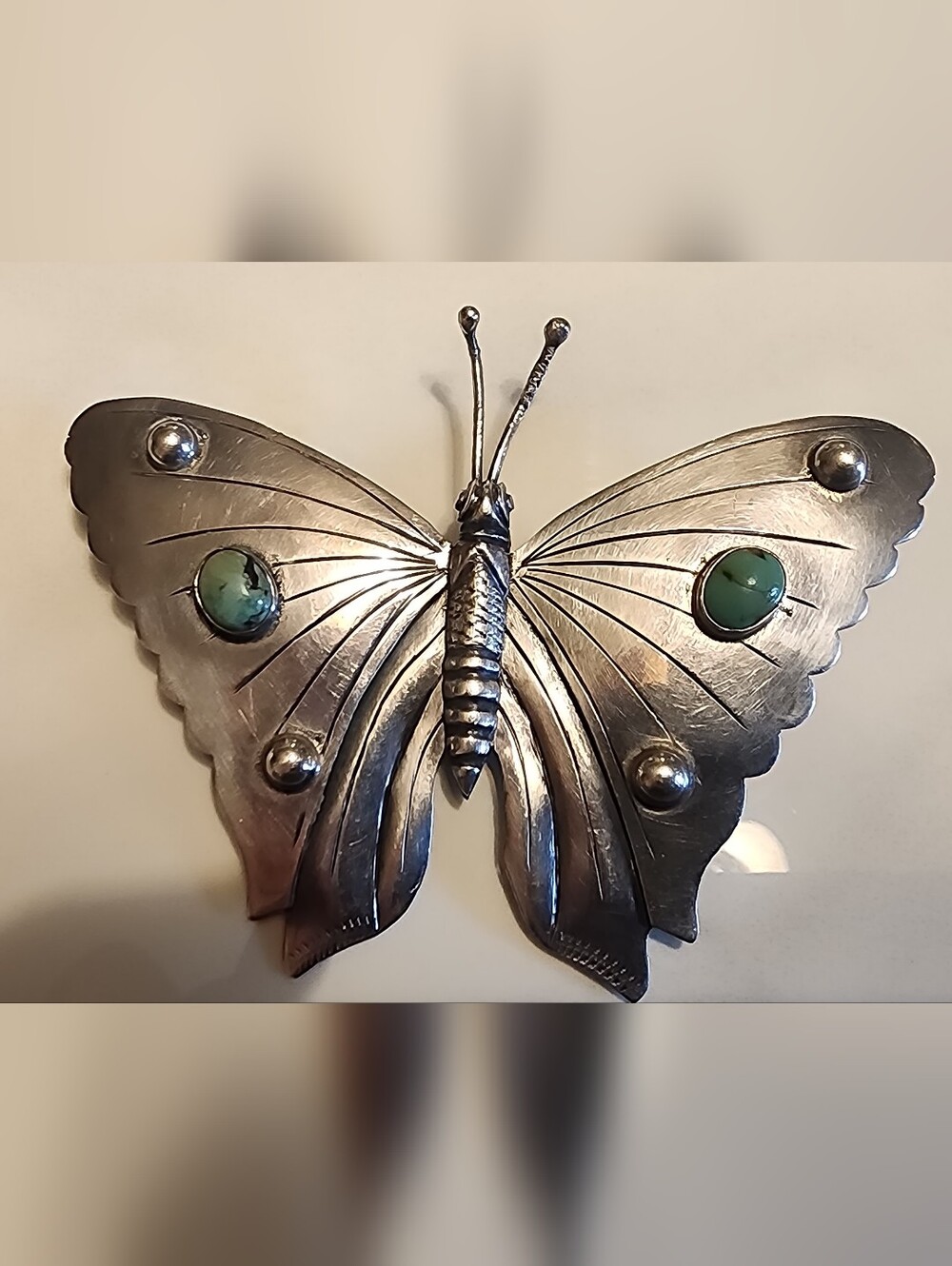 Vintage  925 Sterling And Turquoise Butterfly Mariposa Mexico Prieto Pin Brooch